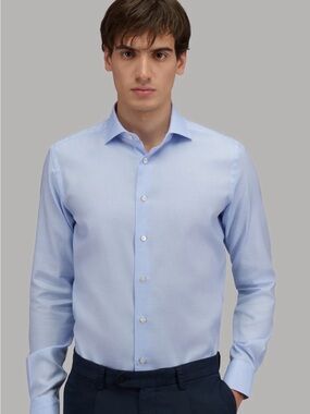 XACUS Solid Blue Button Down Shirt Size 17.4/44
